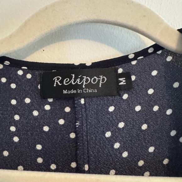 Relipop Navy Blue Polka Dot Wrap Dress | Size M - Picture 4 of 7
